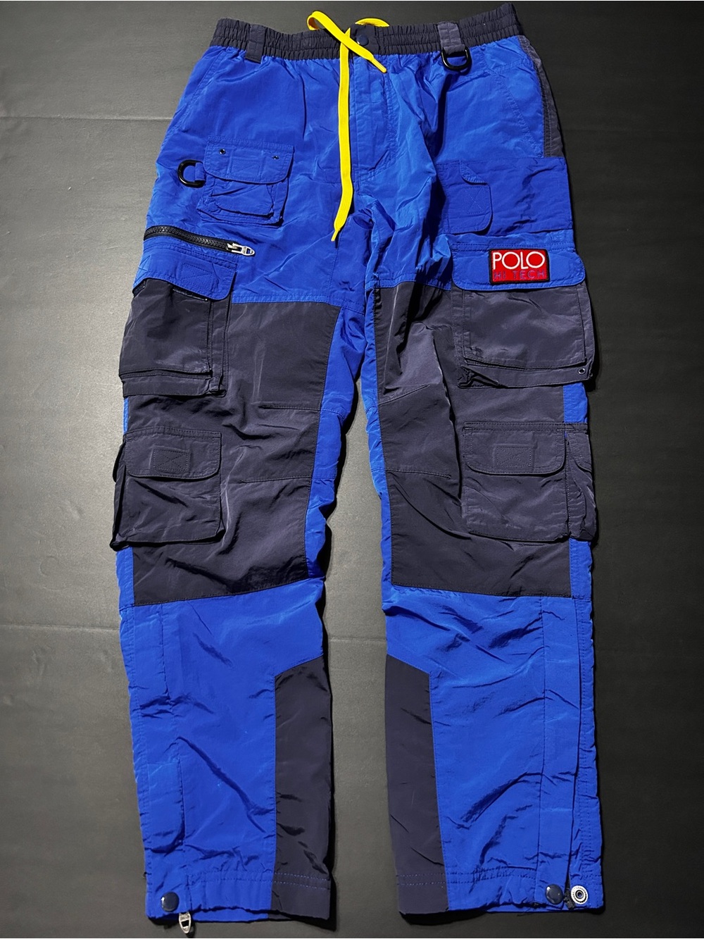 Polo by Ralph Lauren Blue and Navy Two-Tone Cargo Pants with Yellow Drawstring